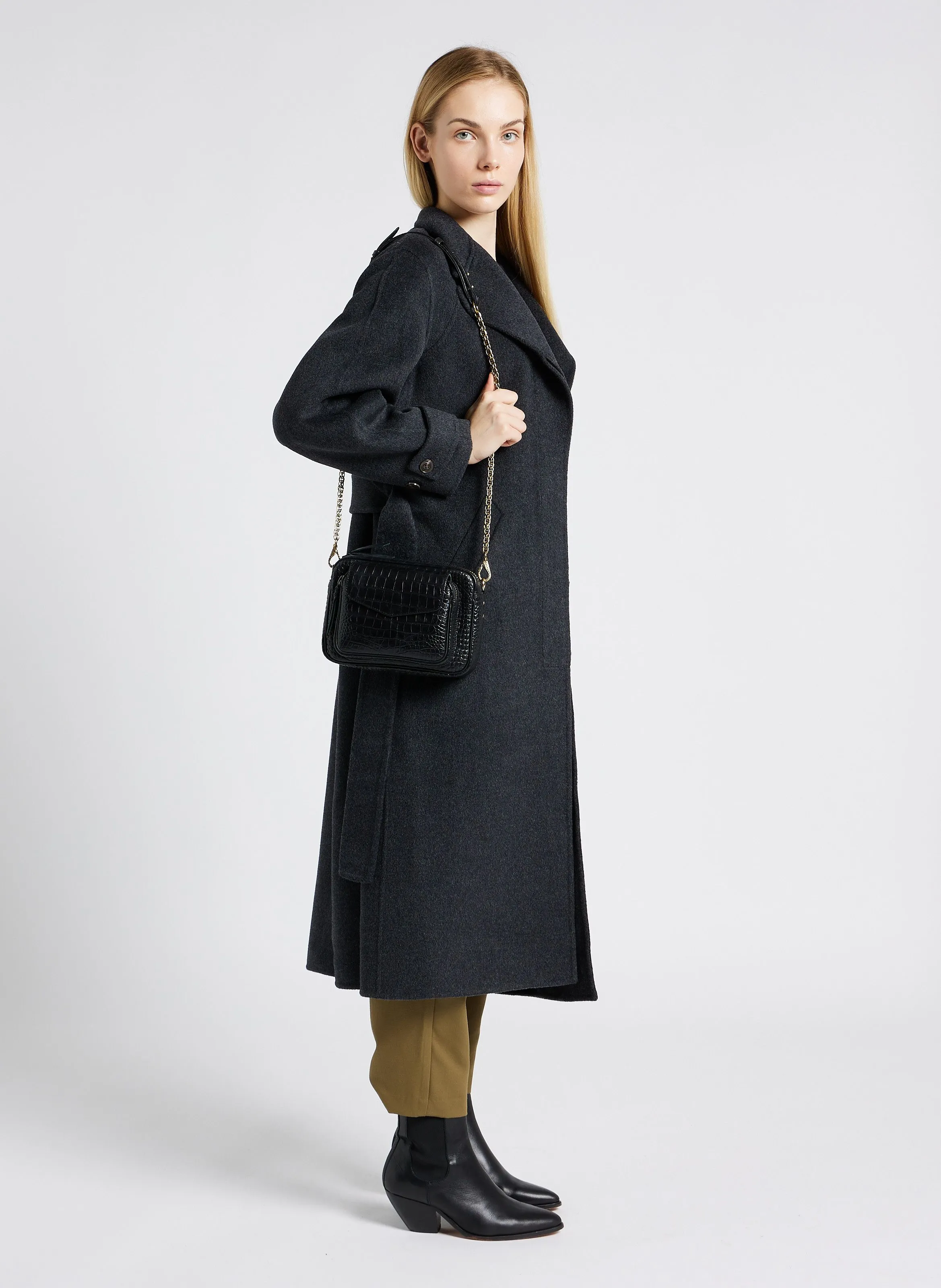  CLARIS VIROT   CHARLY - Borsa a tracolla in pelle goffrata coccodrillo | Nero