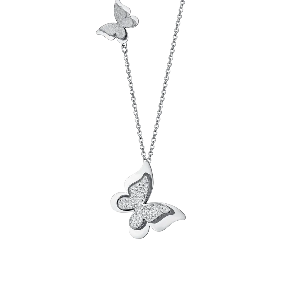 COLLANA DONNA IN ACCIAIO FARFALLE CON CRISTALLI BIANCHI