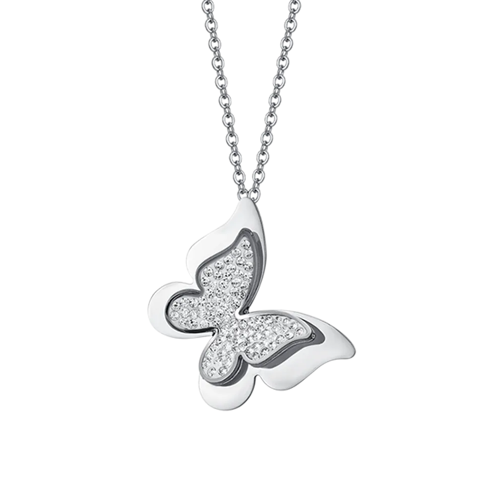COLLANA DONNA IN ACCIAIO FARFALLE CON CRISTALLI BIANCHI