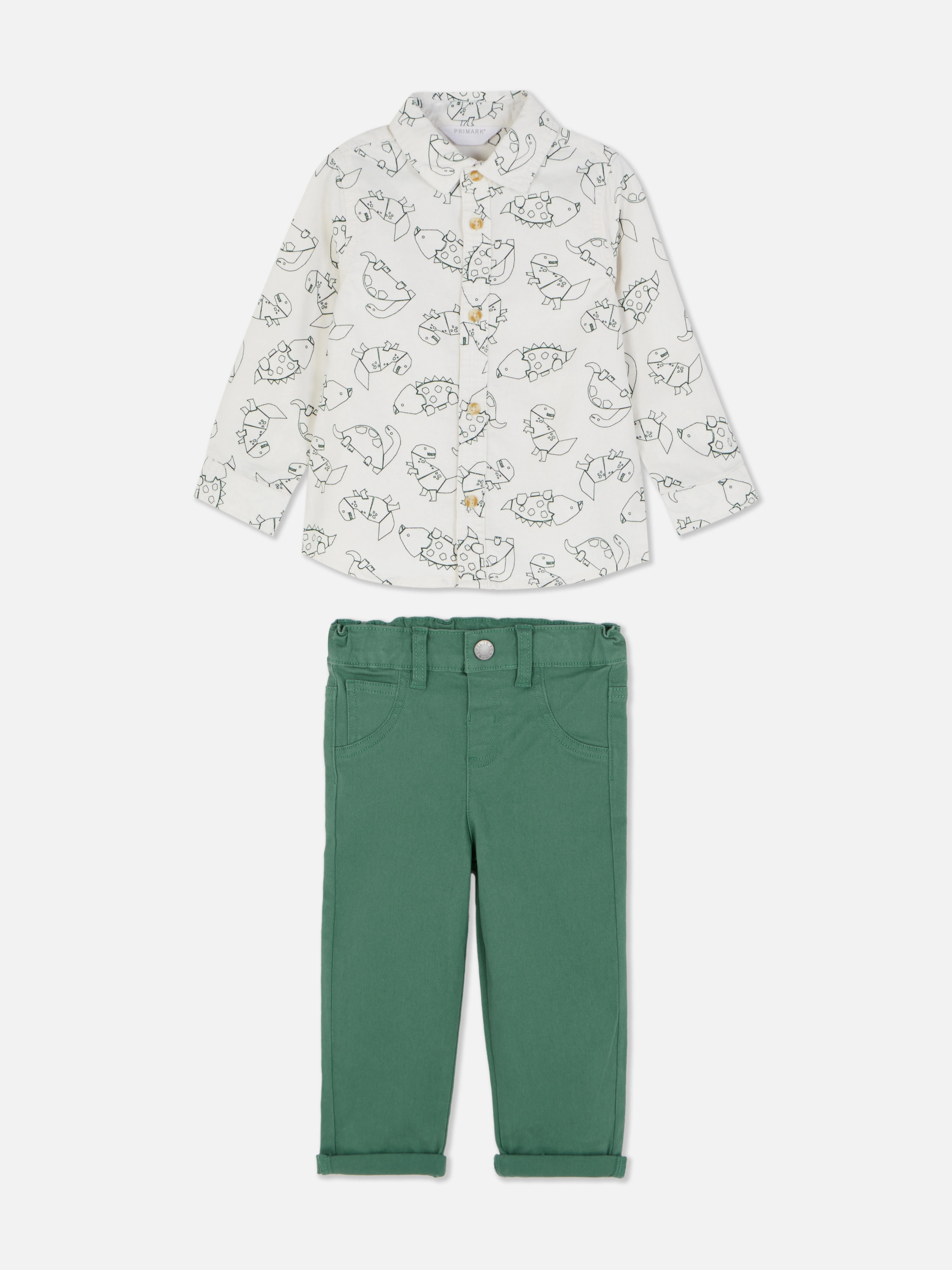 Completo camicia e pantaloni con dinosauro