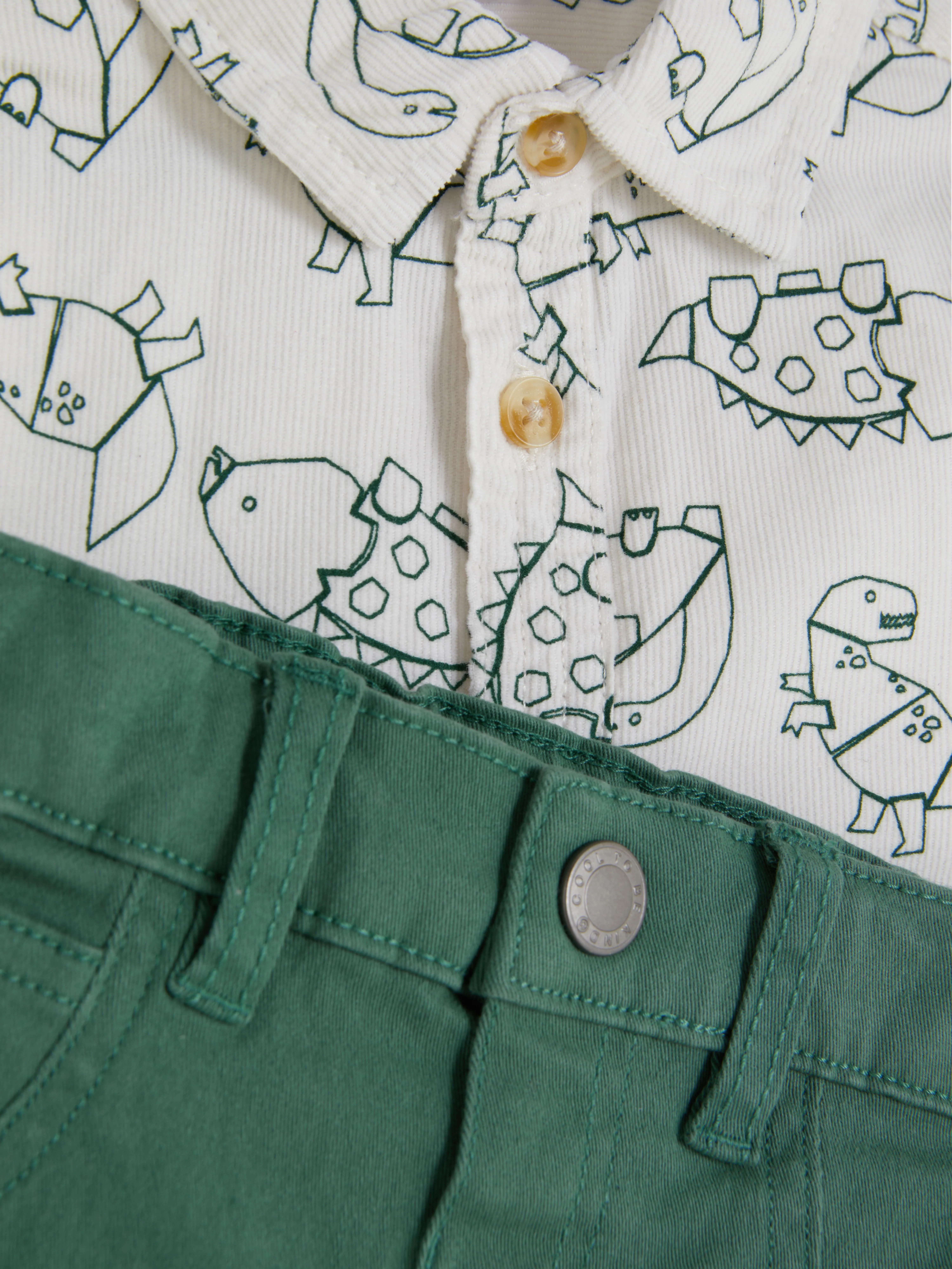 Completo camicia e pantaloni con dinosauro