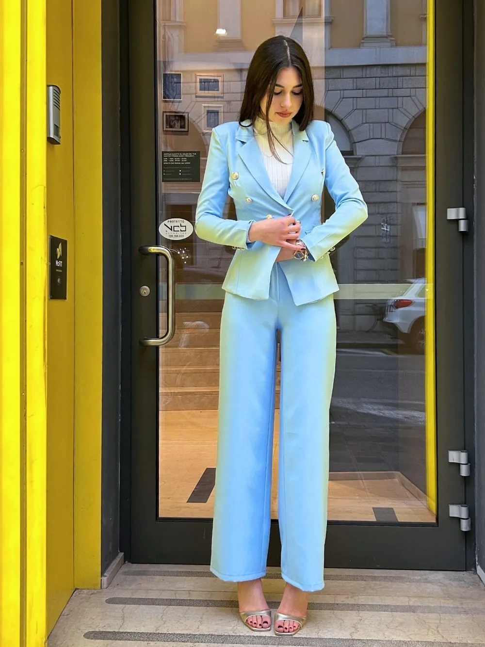 Completo tailleur giacca pantaloni palazzo
