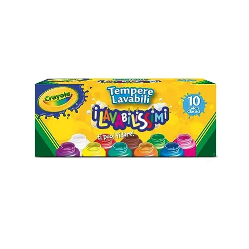 CRAYOLA I Lavabilissimi - 10 Tempere Lavabili per Bambini, Confezione da 10 Barattolini da 59 ml, per lavoretti e decorazioni, E