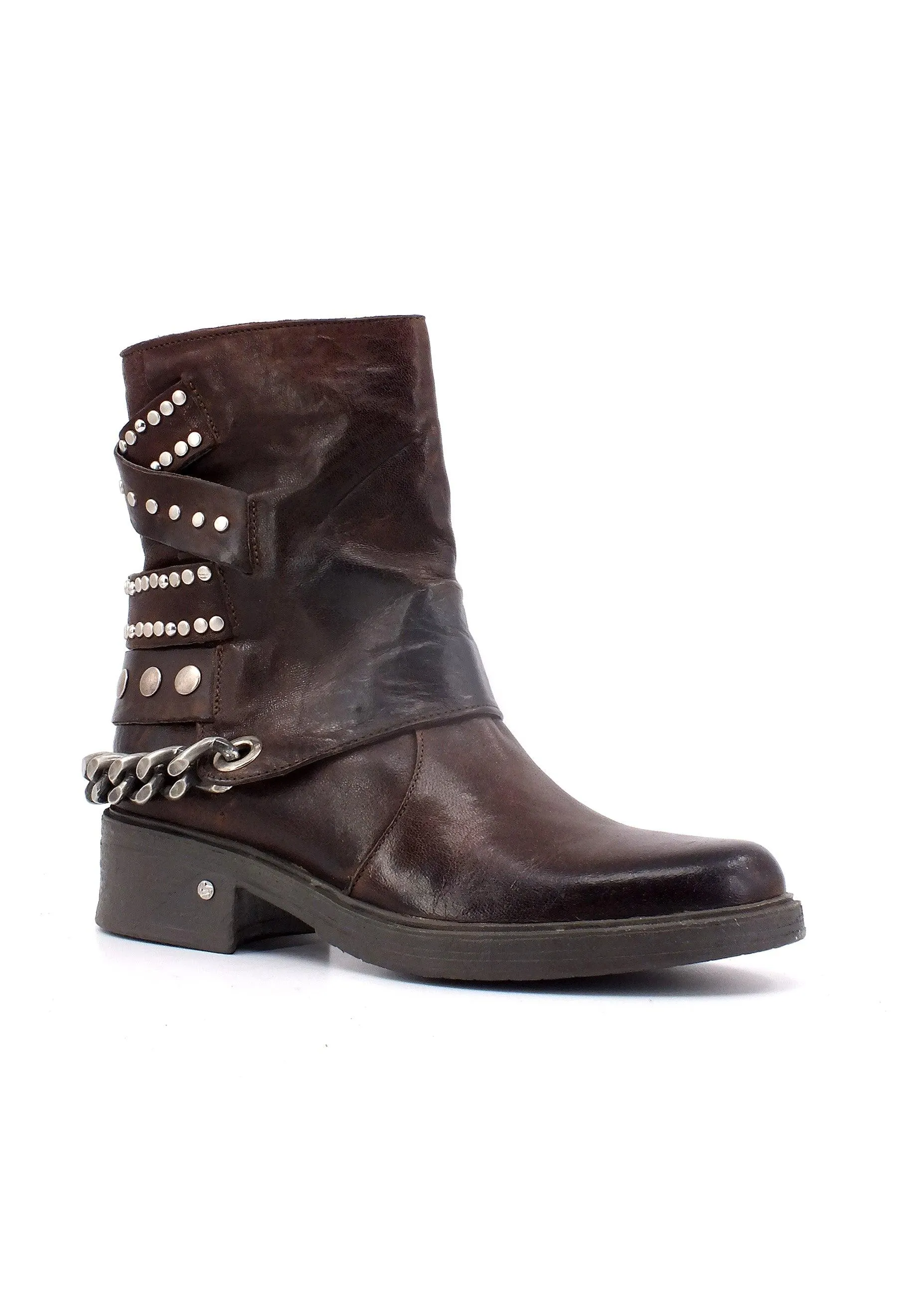 DIVINE FOLLIE Stivaletto Biker Borchie Donna Testa di Moro DFI006