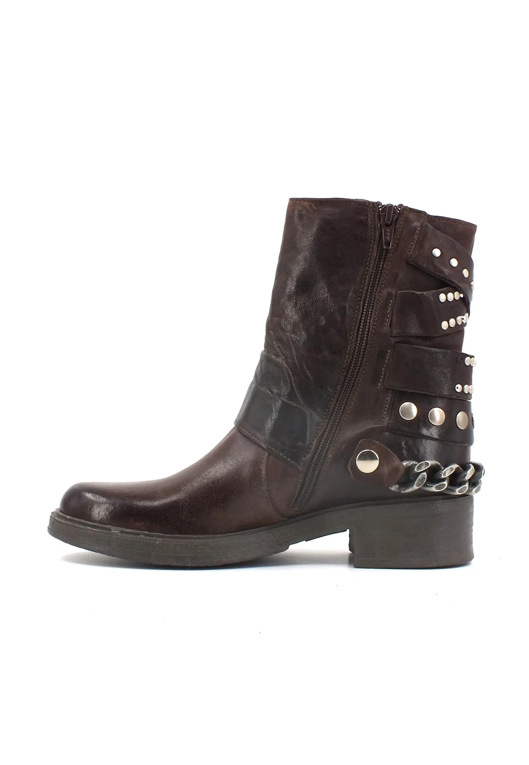 DIVINE FOLLIE Stivaletto Biker Borchie Donna Testa di Moro DFI006