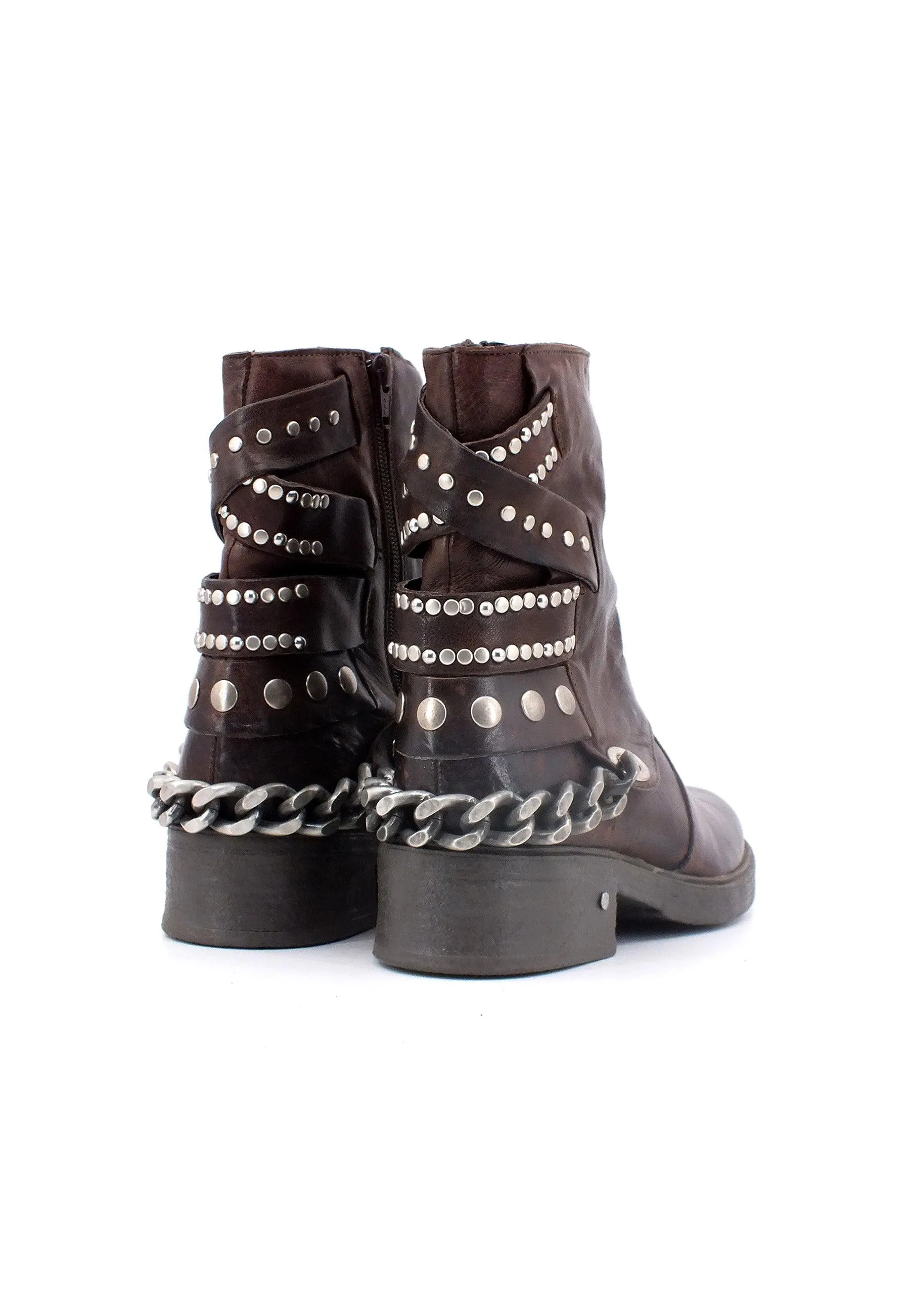 DIVINE FOLLIE Stivaletto Biker Borchie Donna Testa di Moro DFI006