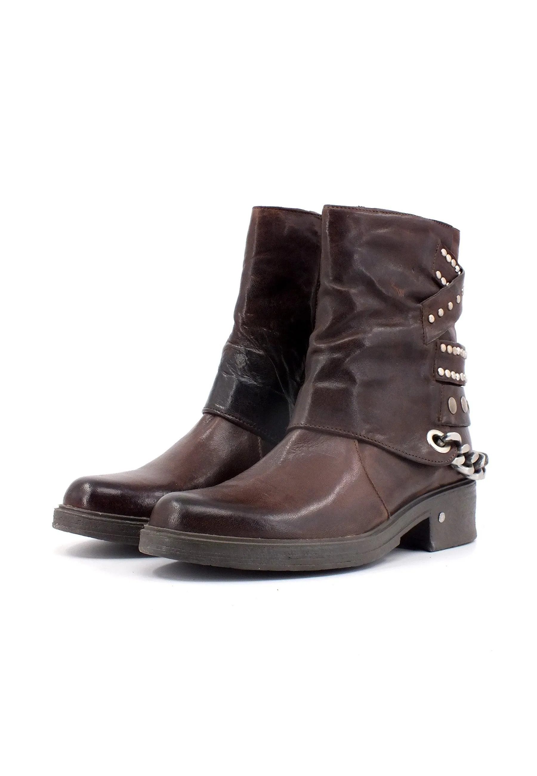 DIVINE FOLLIE Stivaletto Biker Borchie Donna Testa di Moro DFI006