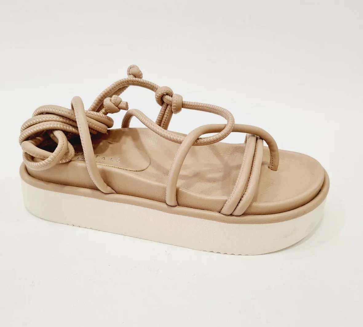 Equitare sandalo infradito alla schiava zeppa alta 5 cm. pelle Beige rif.10