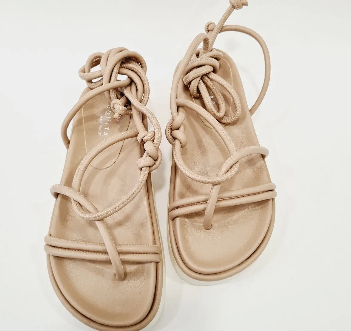 Equitare sandalo infradito alla schiava zeppa alta 5 cm. pelle Beige rif.10