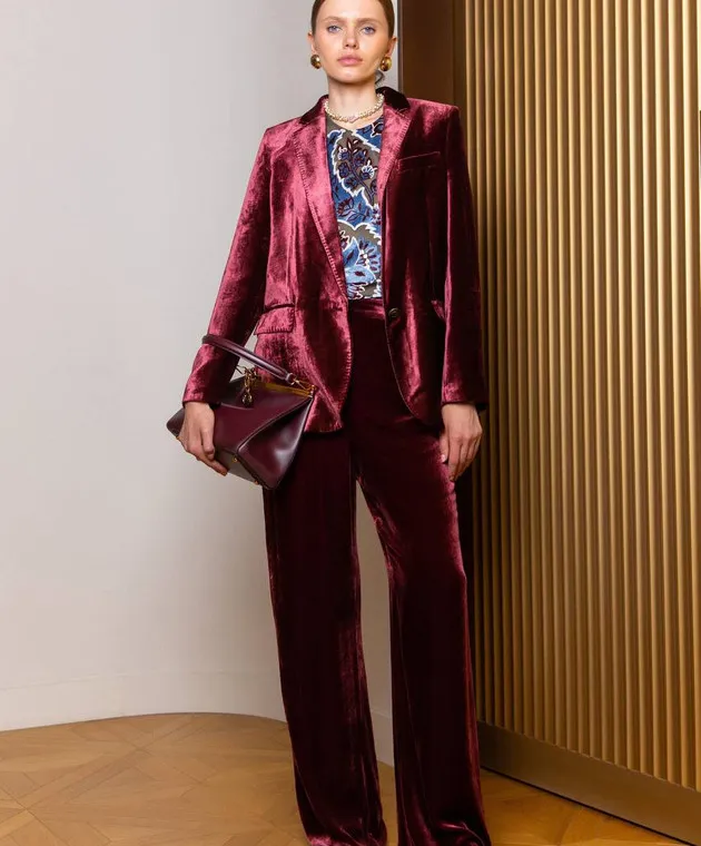 Etro Pantaloni in velluto bordeaux con seta WREA001499TCD01