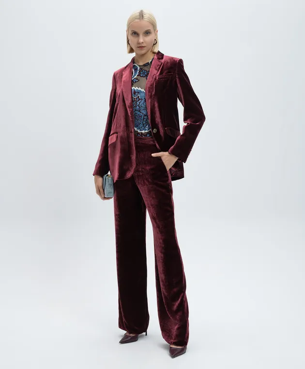 Etro Pantaloni in velluto bordeaux con seta WREA001499TCD01
