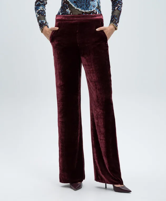 Etro Pantaloni in velluto bordeaux con seta WREA001499TCD01