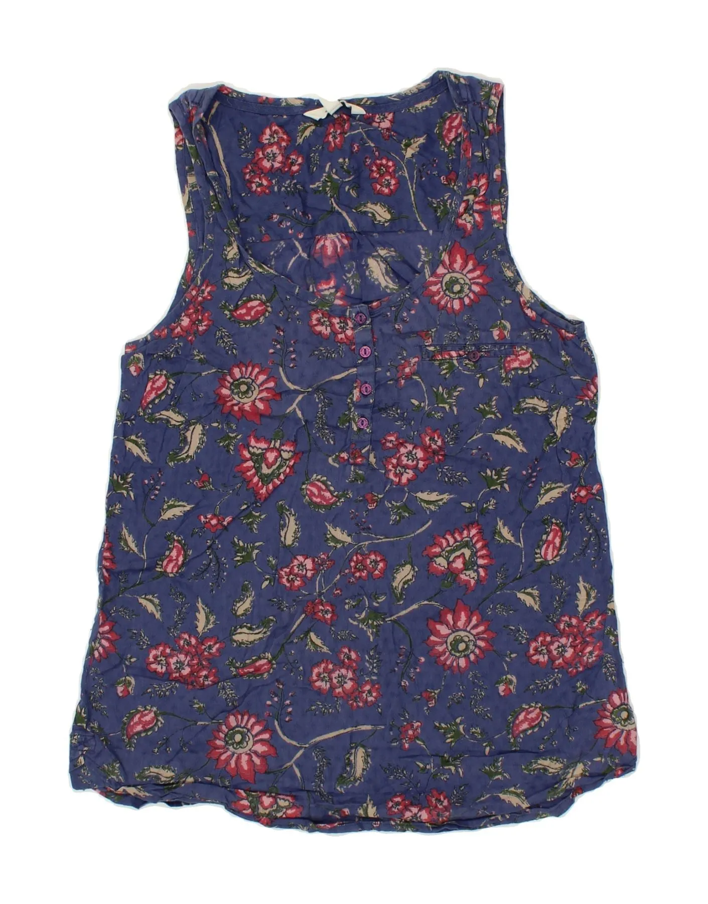 FAT FACE Womens Sleeveless Blouse Top UK 8 Small Blue Floral Cotton