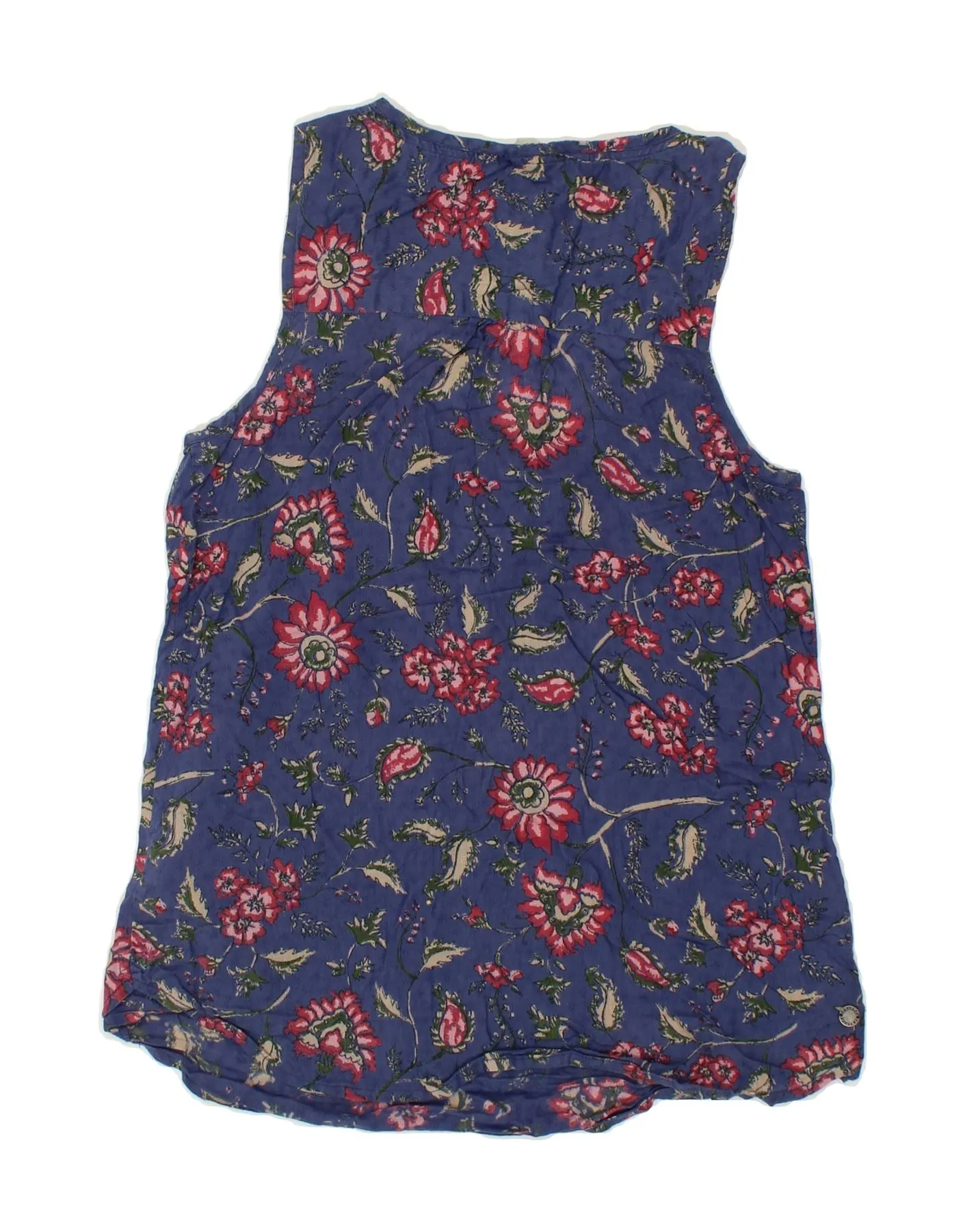 FAT FACE Womens Sleeveless Blouse Top UK 8 Small Blue Floral Cotton