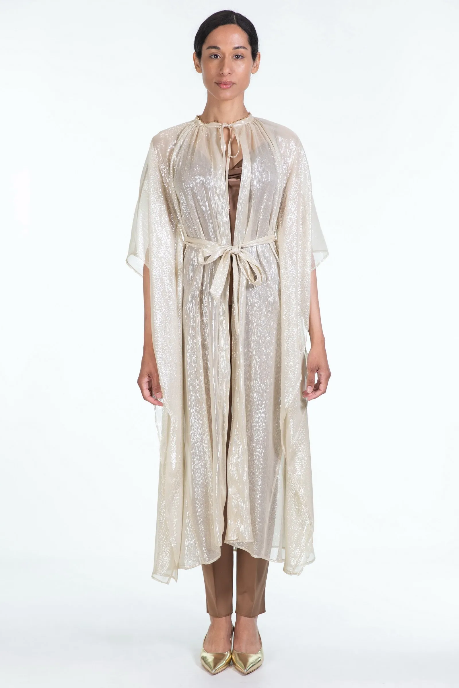 FORTE_FORTE  cappa in chiffon di seta e lurex con perline