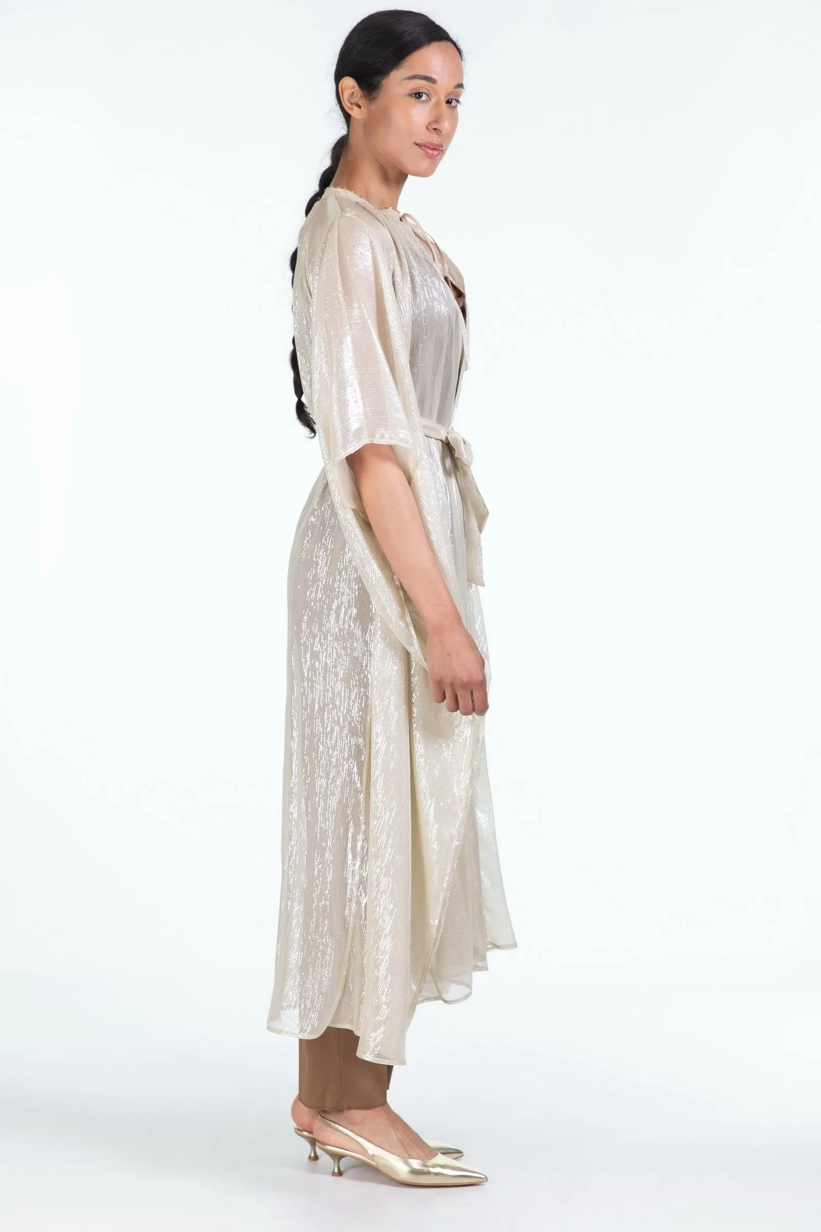 FORTE_FORTE  cappa in chiffon di seta e lurex con perline