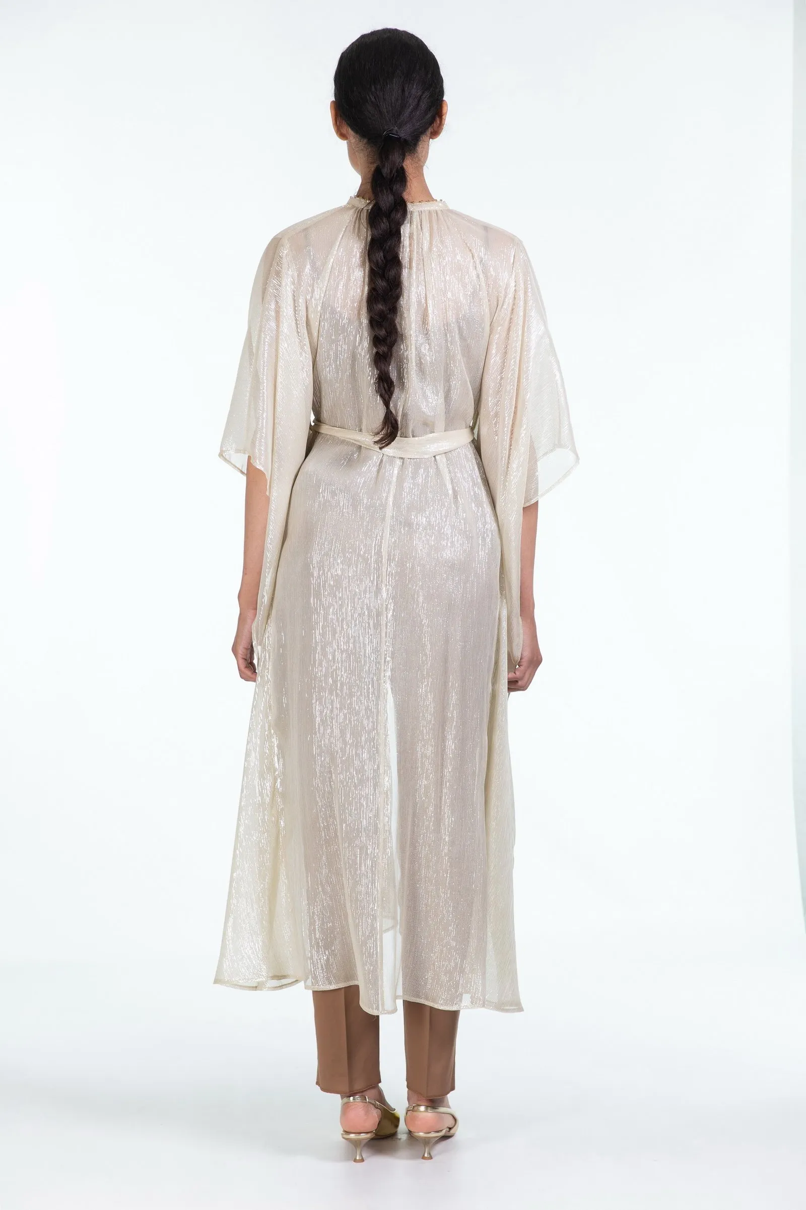 FORTE_FORTE  cappa in chiffon di seta e lurex con perline