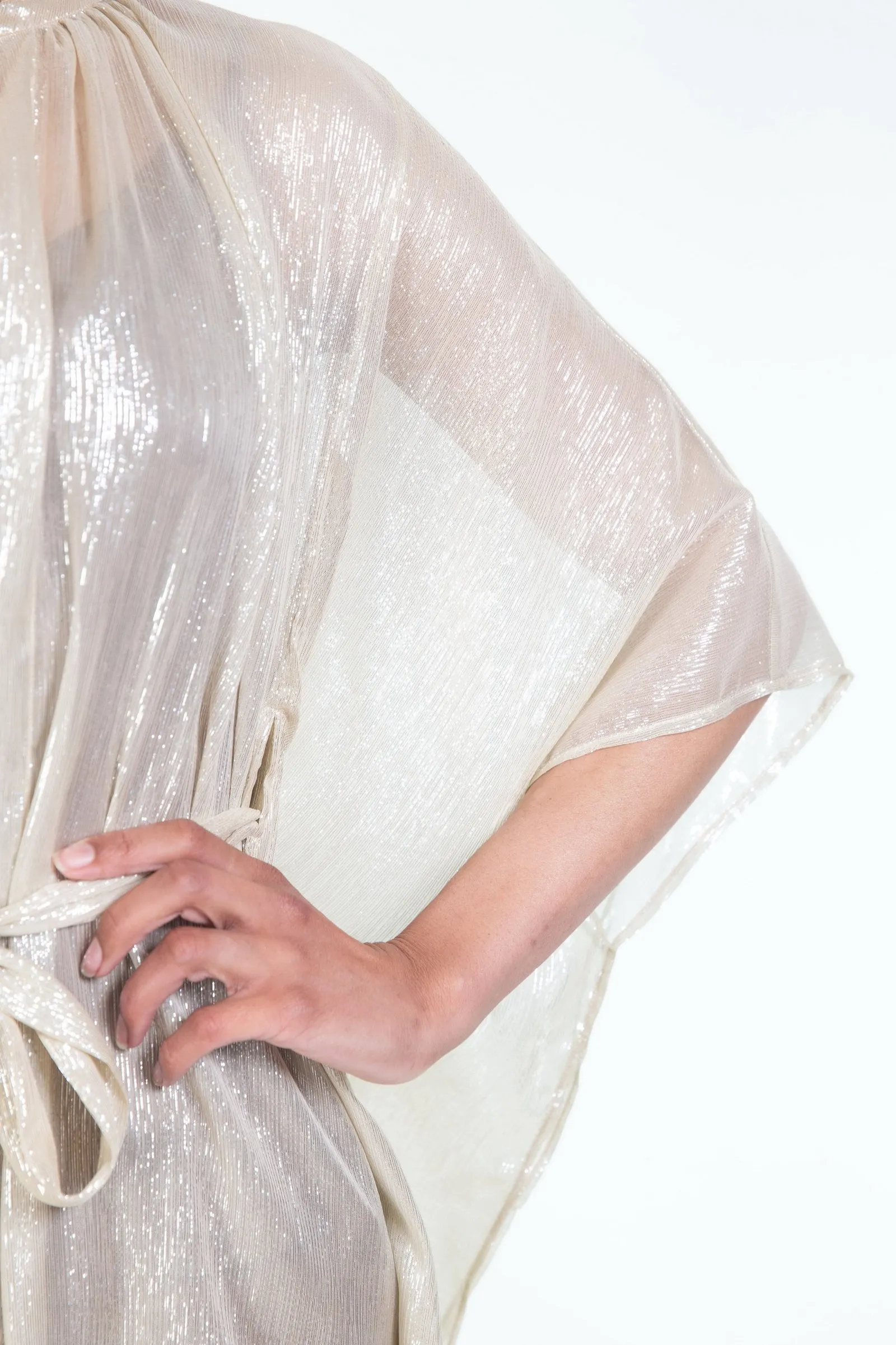 FORTE_FORTE  cappa in chiffon di seta e lurex con perline