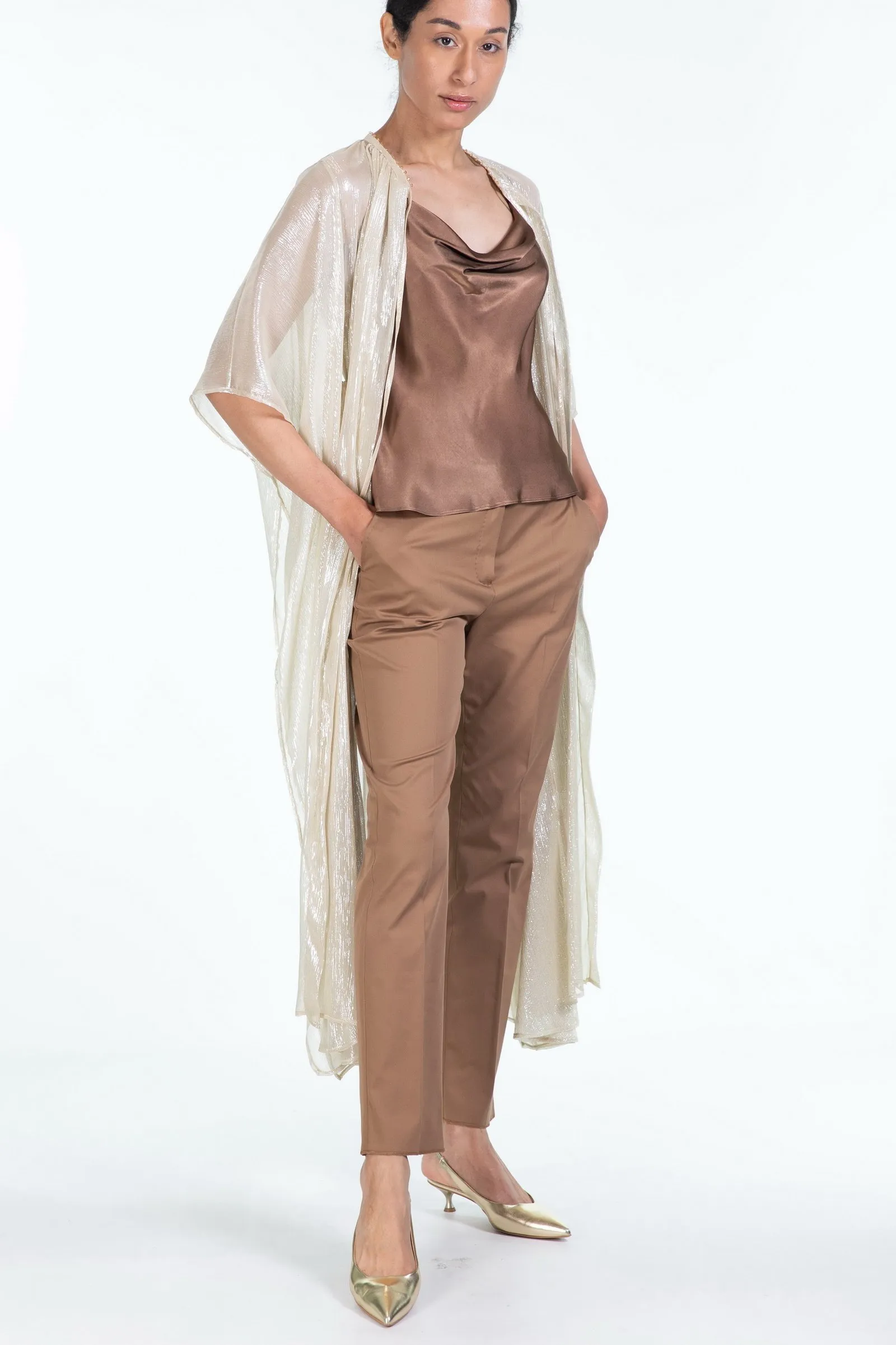 FORTE_FORTE  cappa in chiffon di seta e lurex con perline
