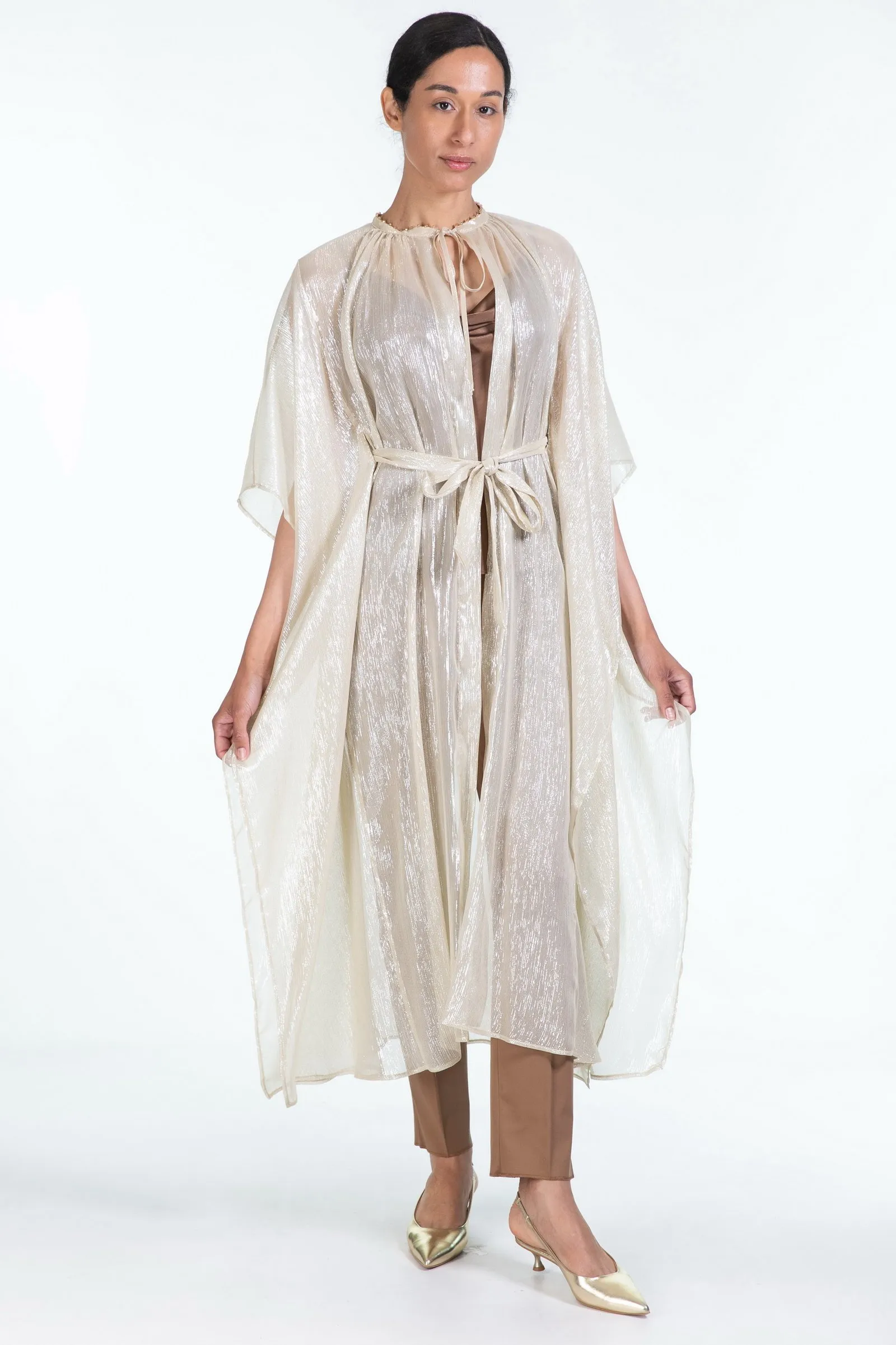 FORTE_FORTE  cappa in chiffon di seta e lurex con perline
