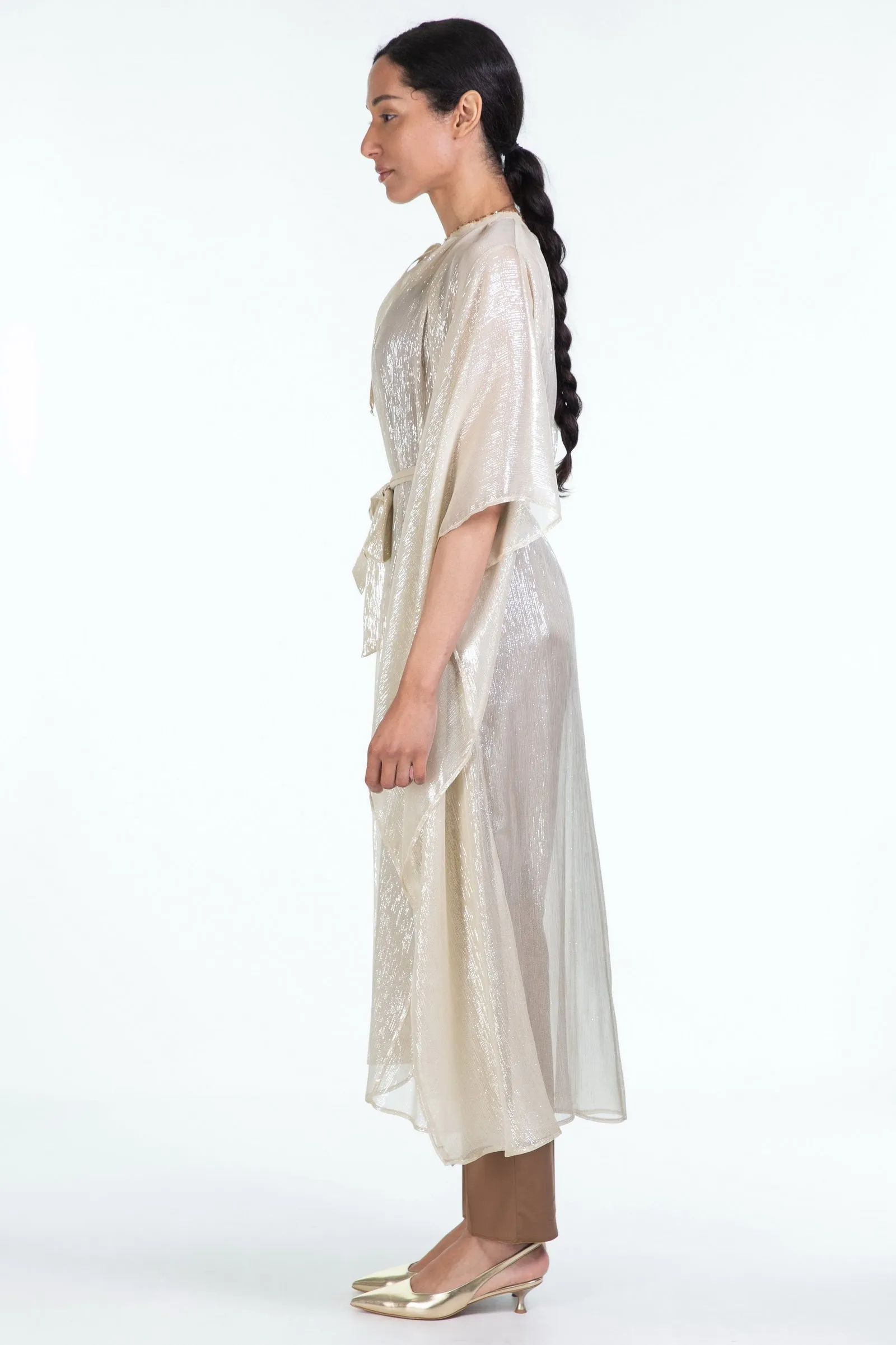 FORTE_FORTE  cappa in chiffon di seta e lurex con perline