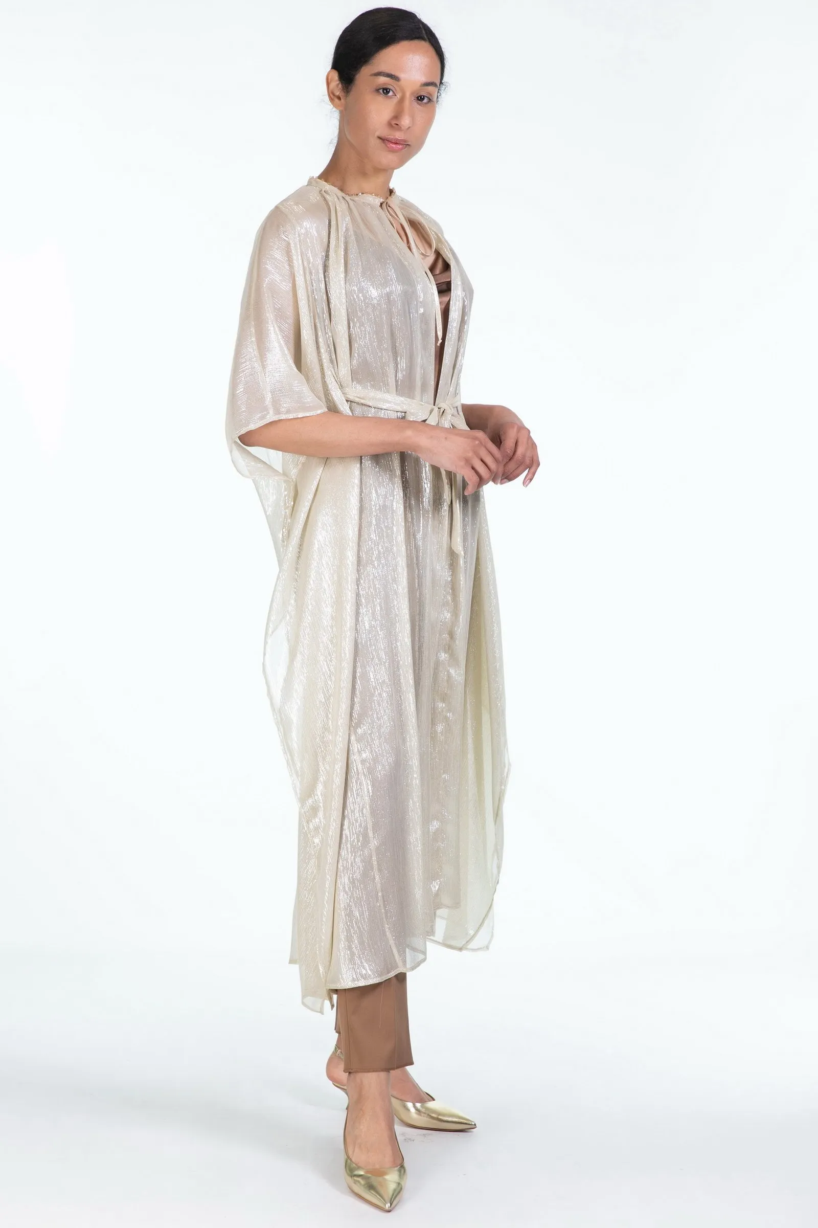 FORTE_FORTE  cappa in chiffon di seta e lurex con perline