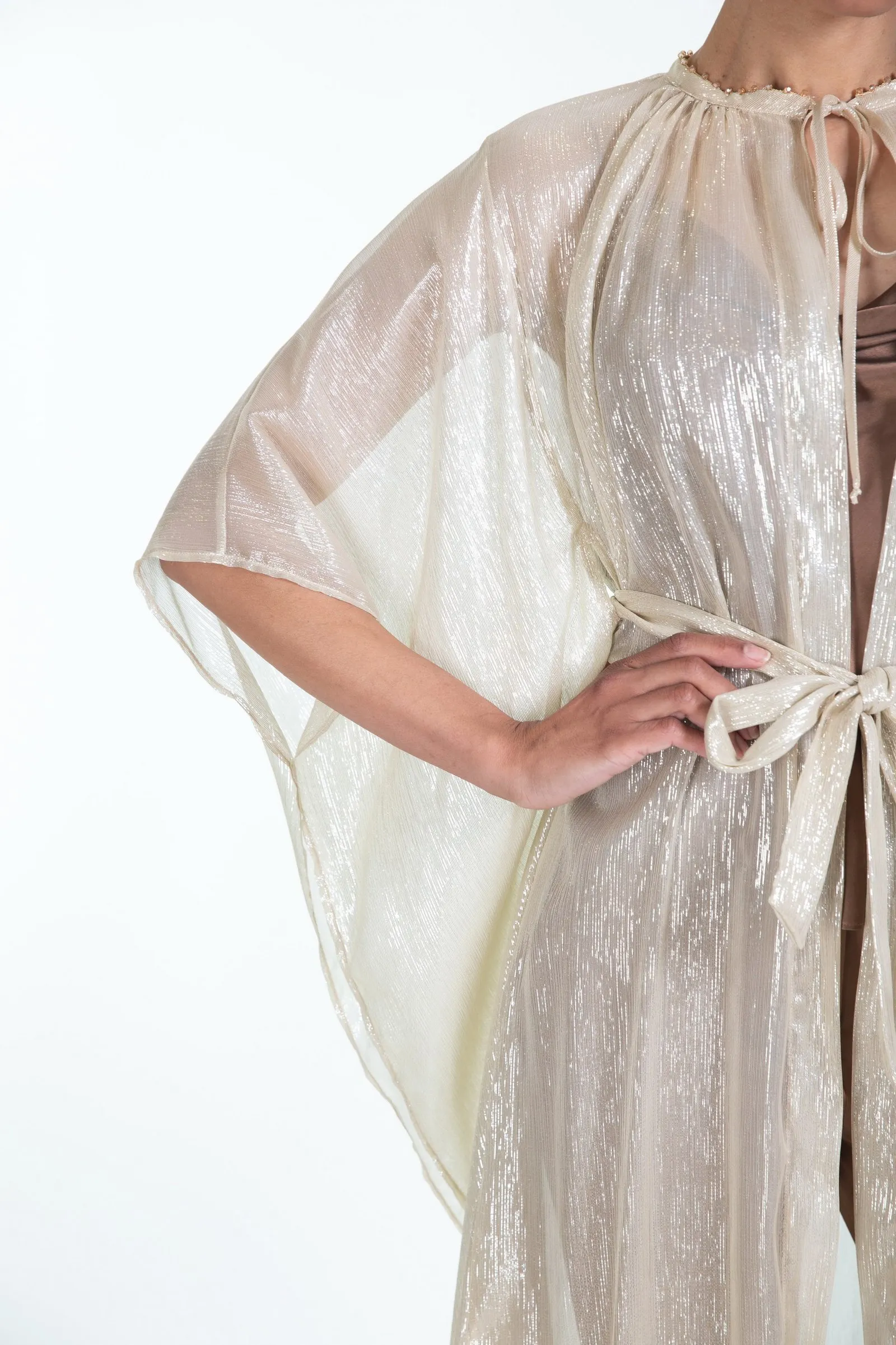 FORTE_FORTE  cappa in chiffon di seta e lurex con perline
