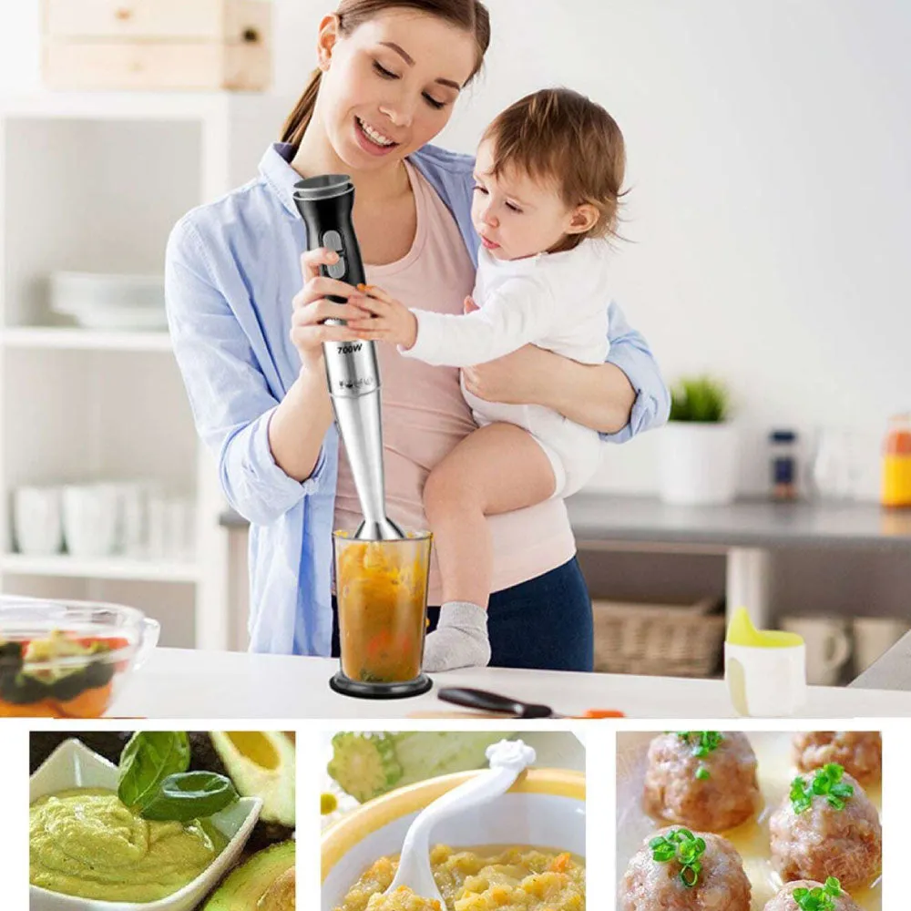 Frullatore a immersione 800 W, 2 velocità, Lame e Asta in Acciaio Inox