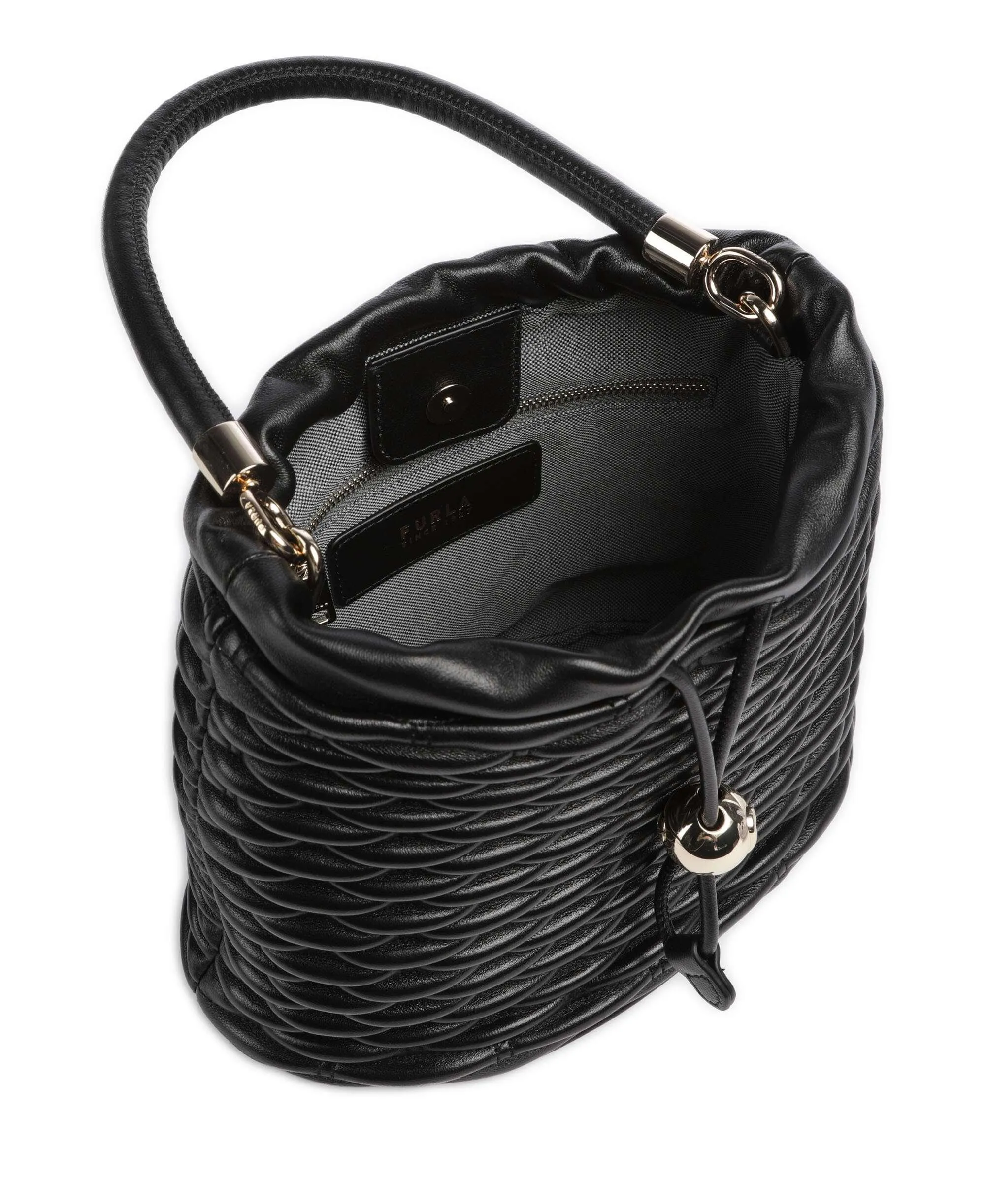  Furla Nido Mini Borsa a secchiello nappa pelle nero  