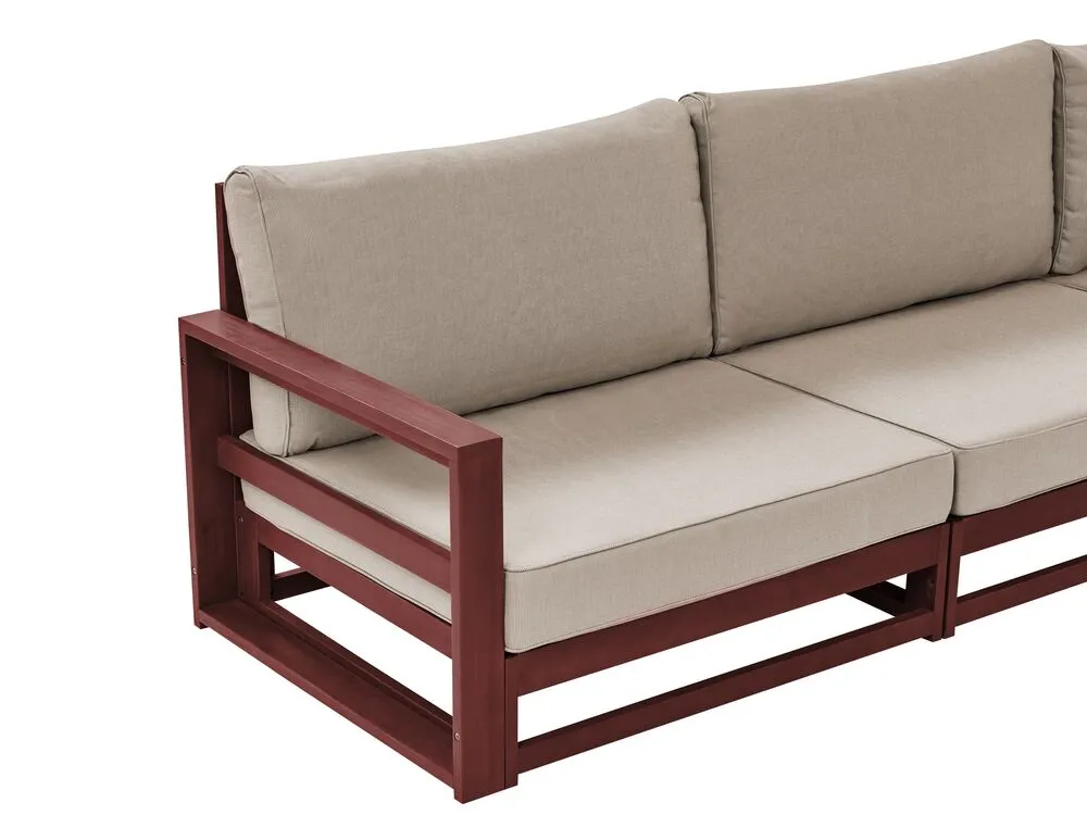 Garden Corner Sofa with Table 5 Seater TIMOR Modular Acacia Wood Dark Red Grey Beige