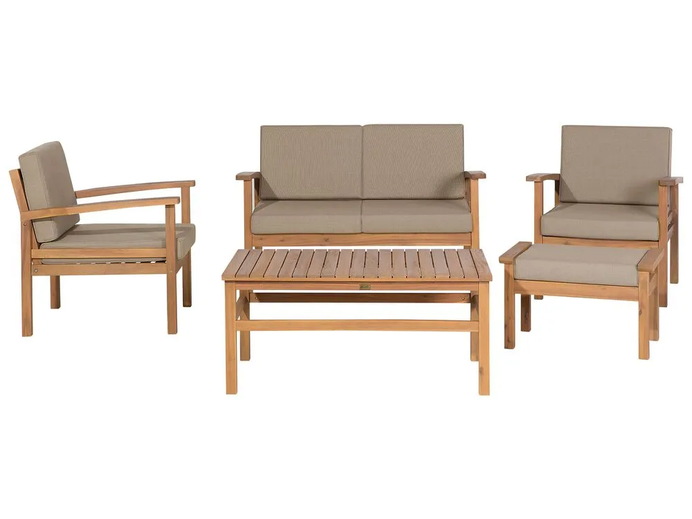 Garden Lounge Set with Table and Ottoman 4 Seater MANILA Acacia Wood Light Brown