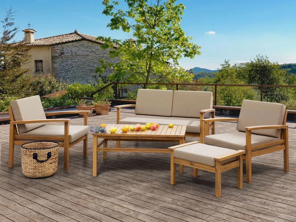 Garden Lounge Set with Table and Ottoman 4 Seater MANILA Acacia Wood Light Brown