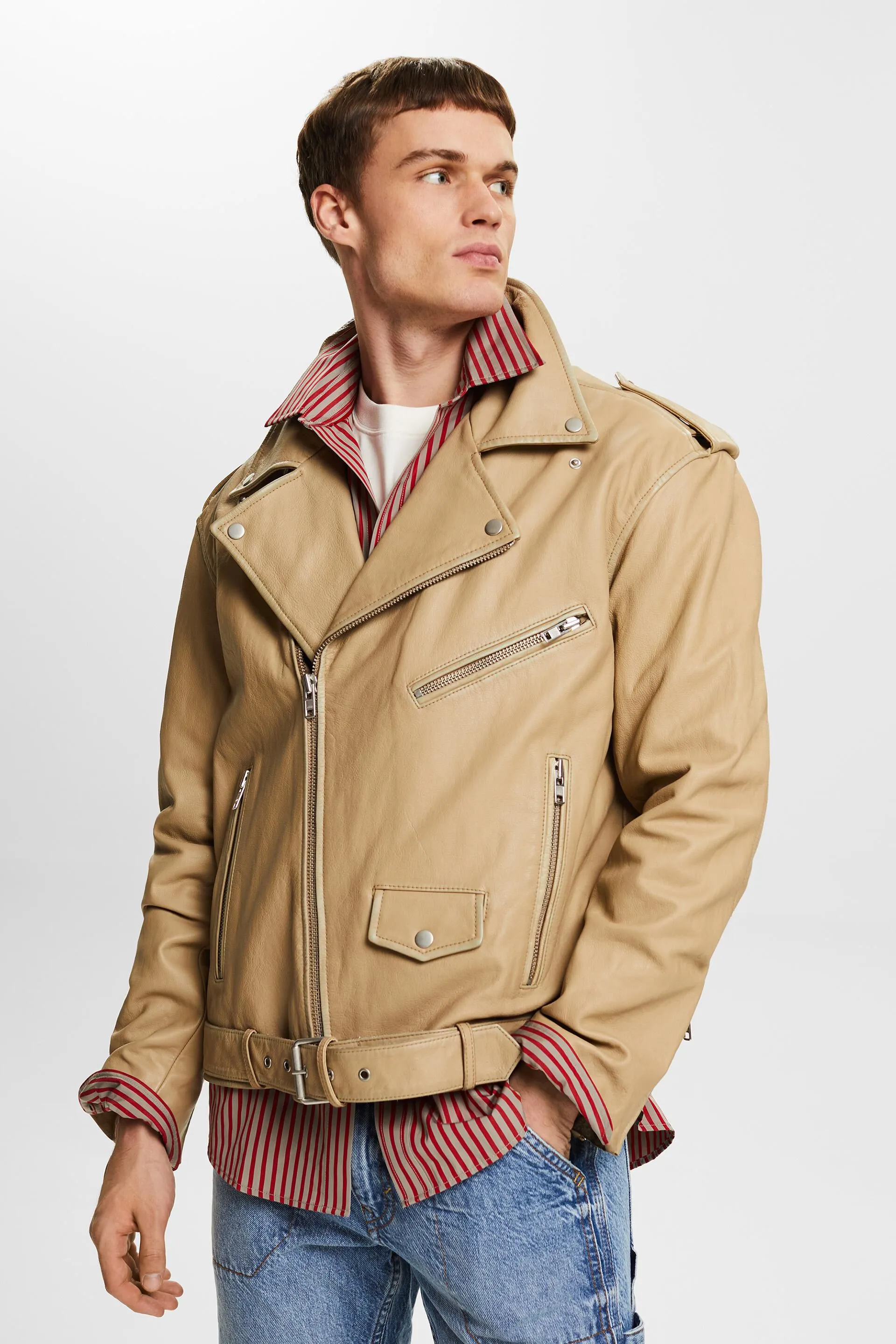 Giacca biker in pelle screpolata