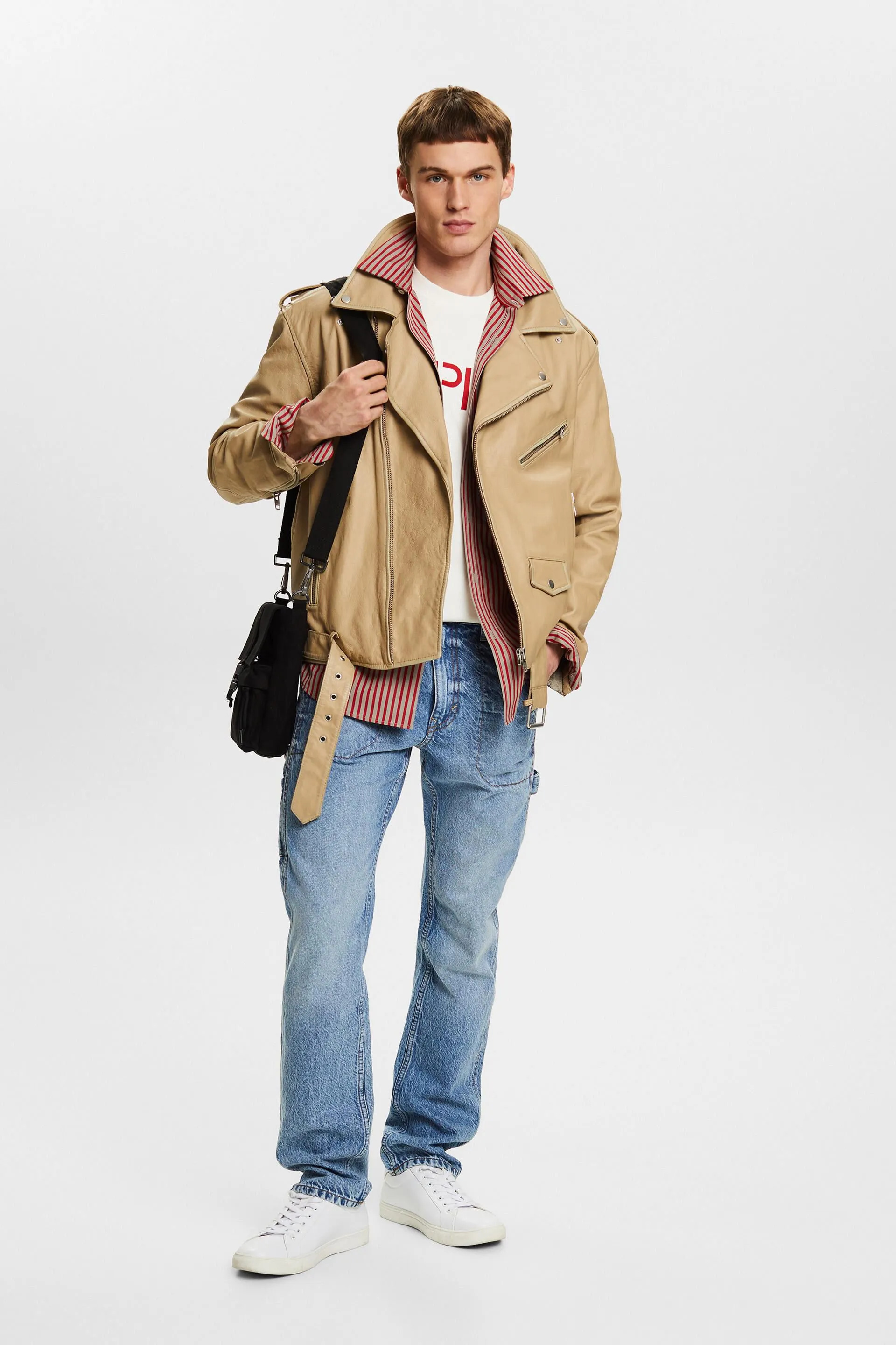Giacca biker in pelle screpolata