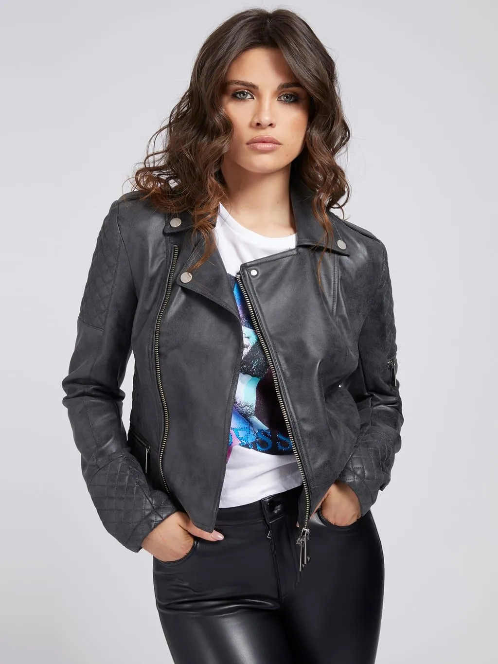Giacca biker in simil pelle guess