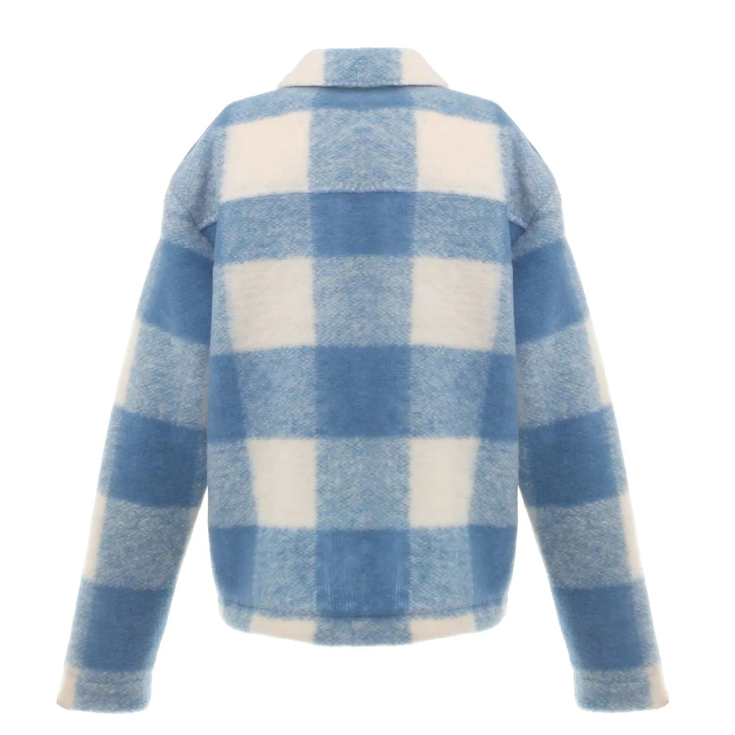 Giacca Camicia Check Panna E Celeste