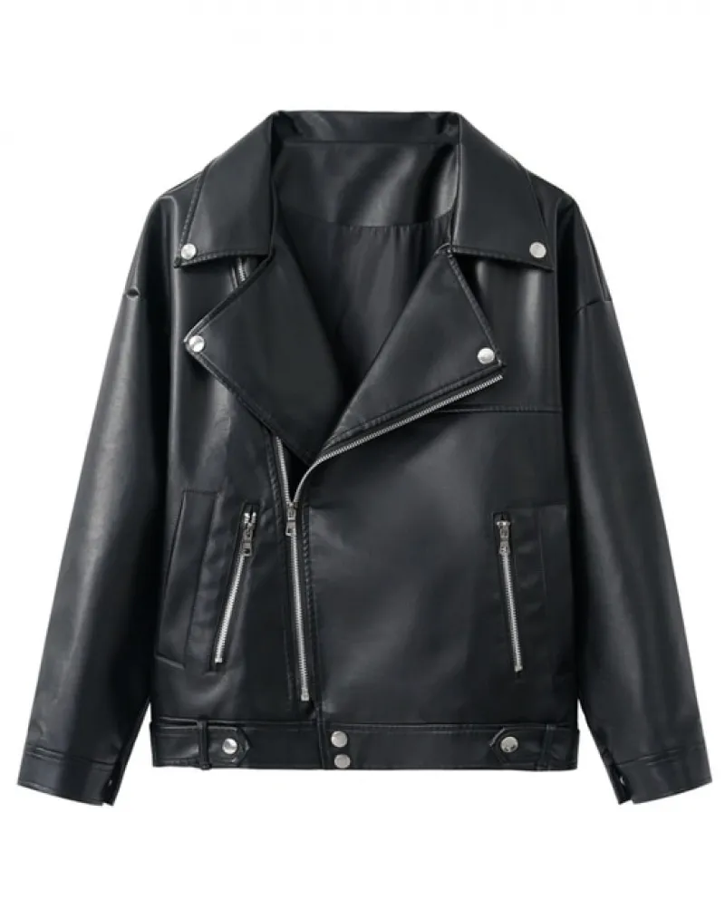 Giacca in ecopelle Donna Primavera Autunno Donna Sciolto Pu Classic Moto Biker Jacket Lady Basic Coat Plus Size Capispalla