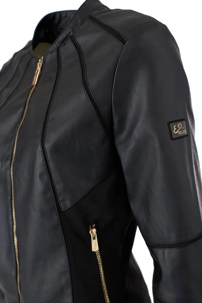 Giacca in Similpelle con Inserti in Ottoman