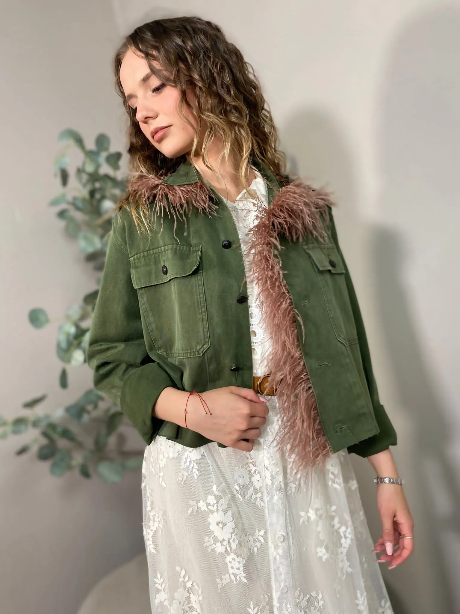 Giacca Vintage Con Marabu Marrone