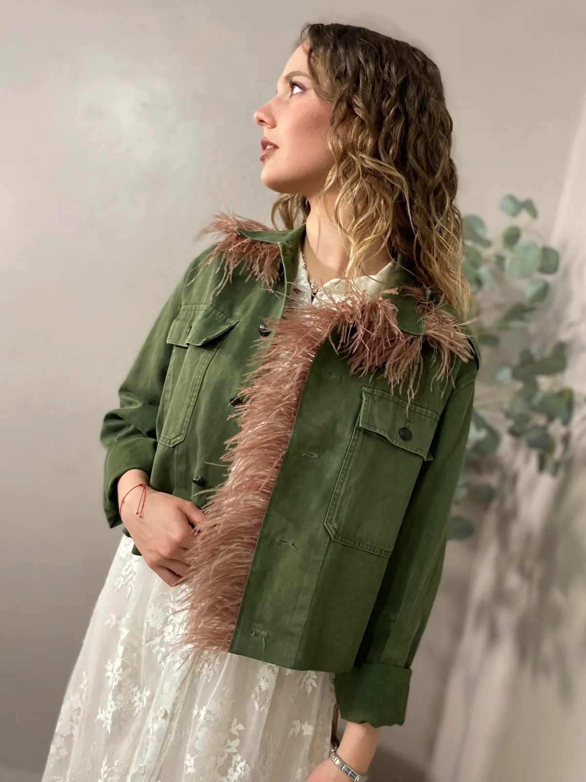 Giacca Vintage Con Marabu Marrone