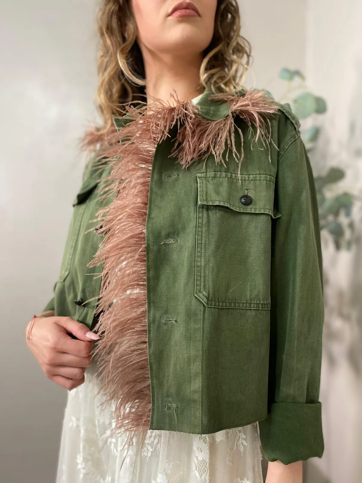 Giacca Vintage Con Marabu Marrone