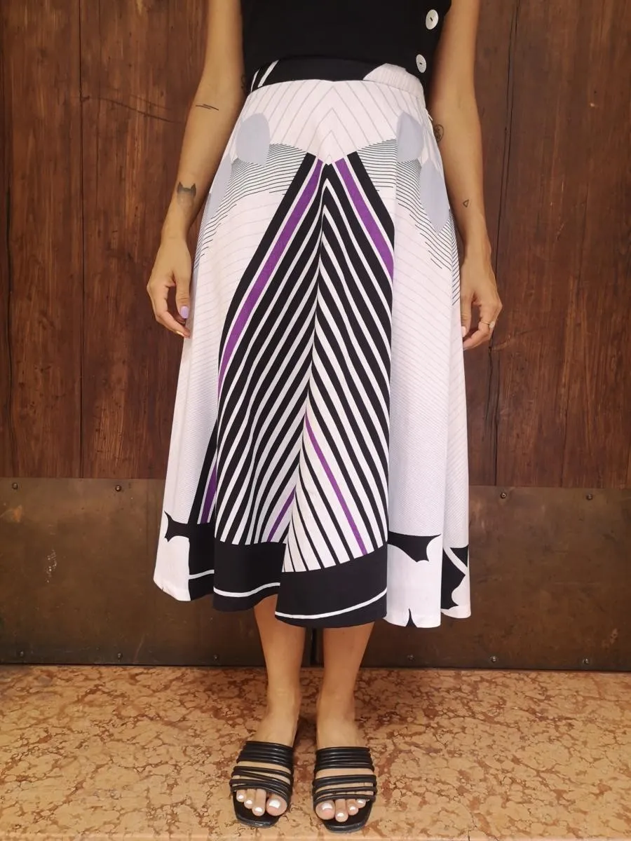 Gonna sartoriale con stampa grafica anni 80