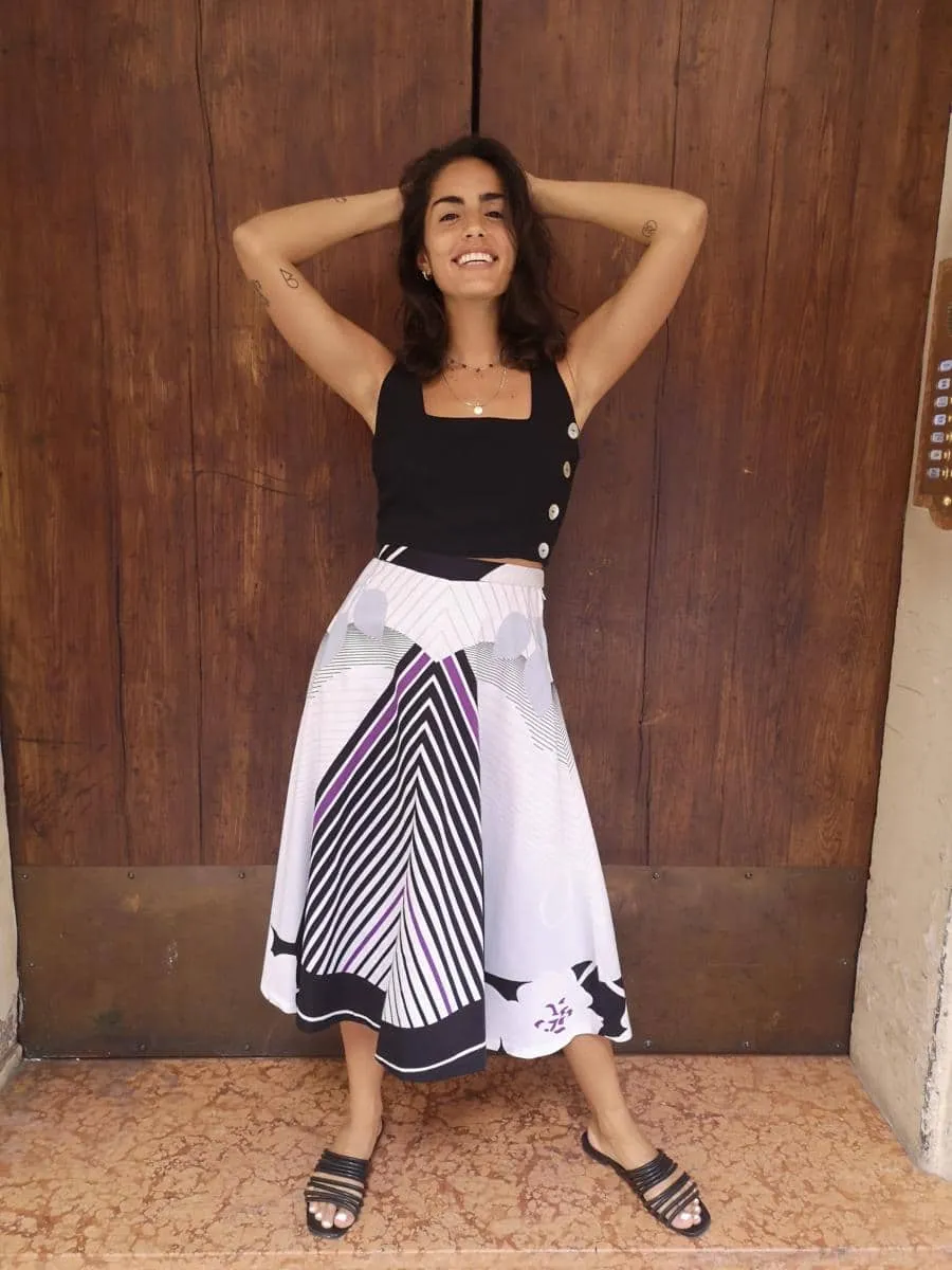 Gonna sartoriale con stampa grafica anni 80