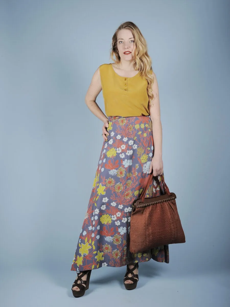 Gonna sartoriale lunga anni ’70 fantasia floreale