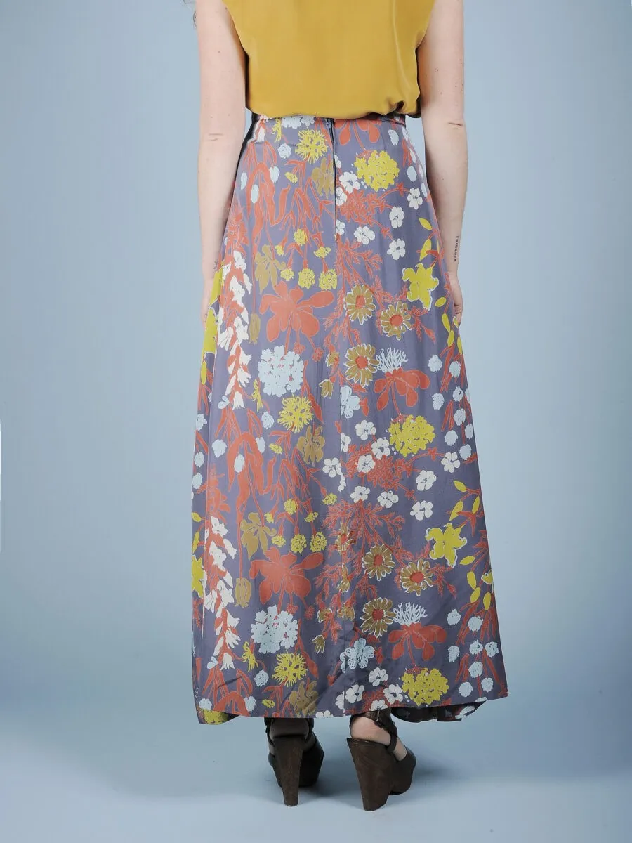 Gonna sartoriale lunga anni ’70 fantasia floreale