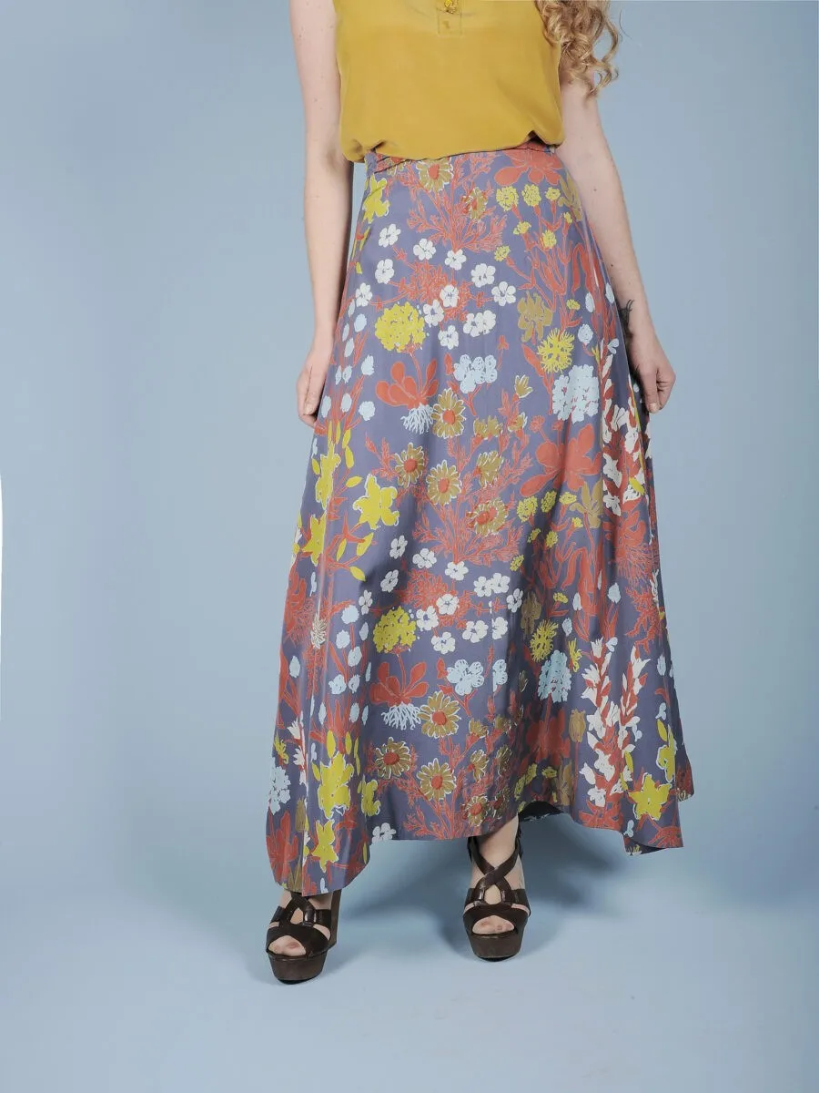Gonna sartoriale lunga anni ’70 fantasia floreale