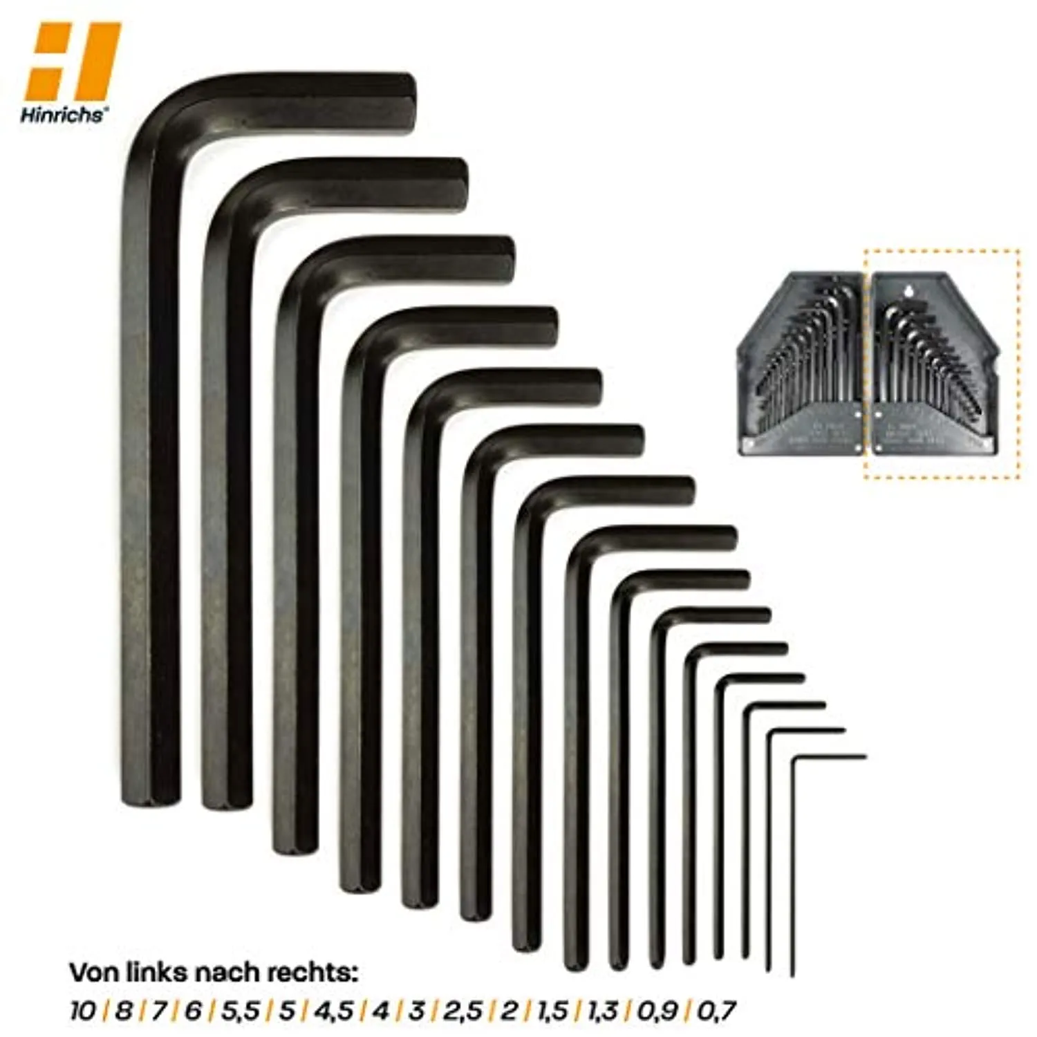 Hinrichs Chiavi a Brugola Set 30 Metriche e in Pollici - Chiavi Esagonali Set da 0,7 a 10 mm e da 0,028 a 3/8 - Lama Universale 