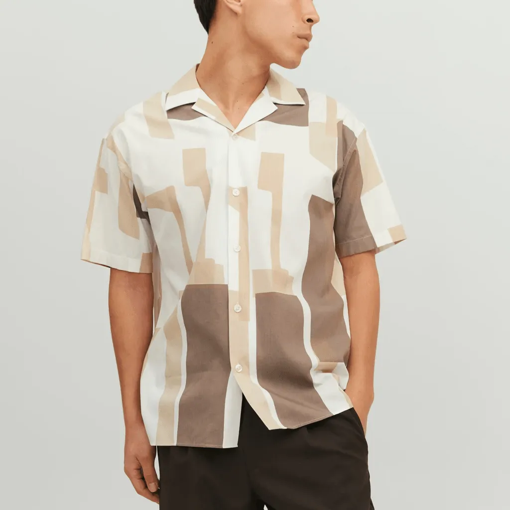 Jack & Jones Uomo Camicia Amotive Print Beige 12234133
