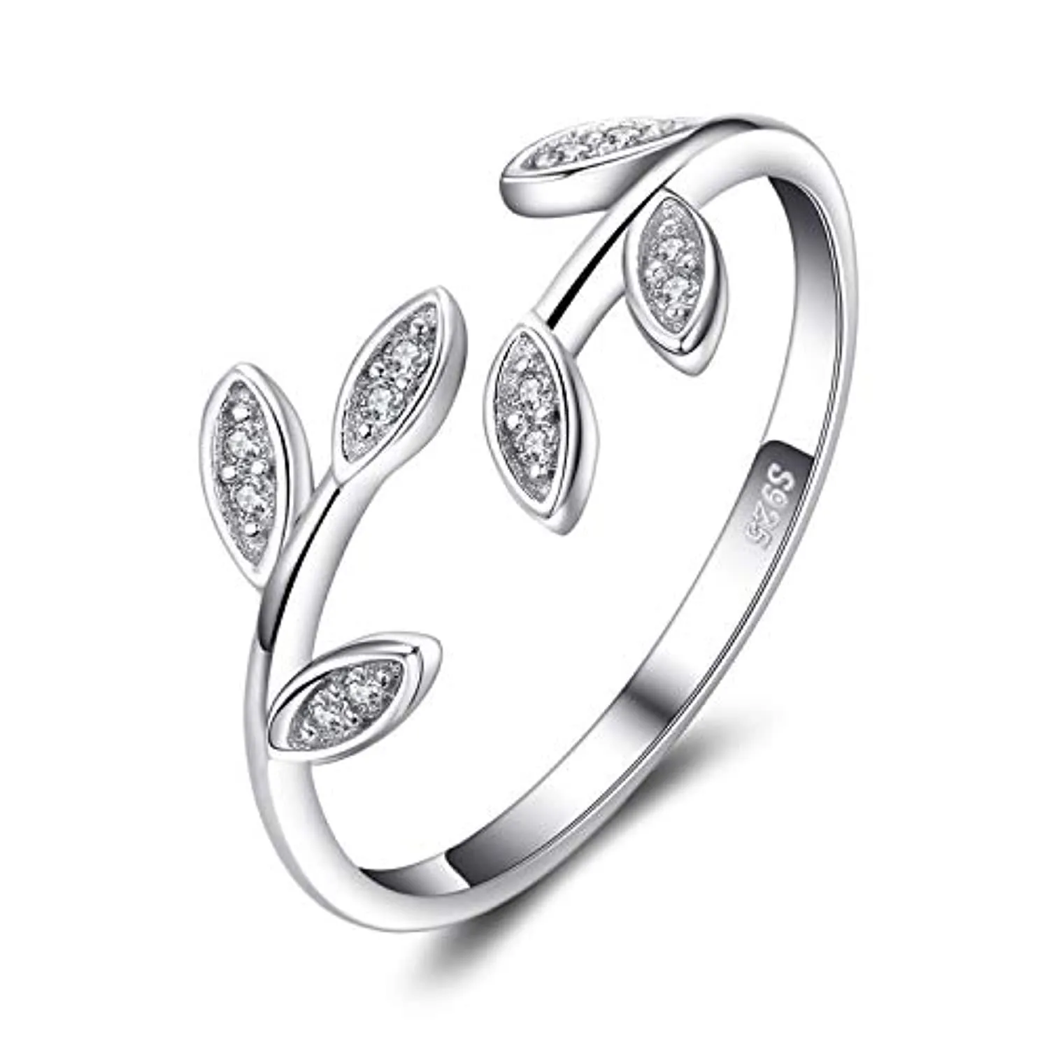 JewelryPalace Anelli Donna Argento 925, Foglia di Olivo Anelli Donna Regolabili, Diamante Simulato Zirconi Anniversario Matrimon