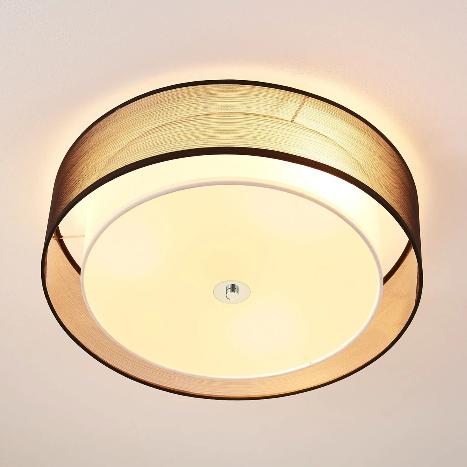 Lindby plafoniera Tobia, nero, tessuto, Ø 50 cm, E27